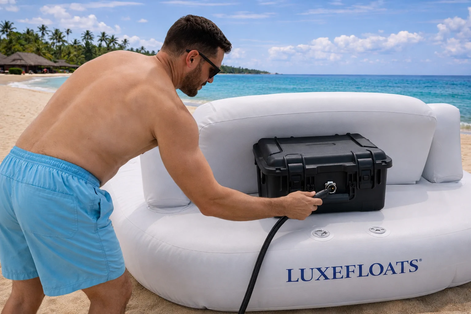 Connecting the protected Luxefloats power case before launch